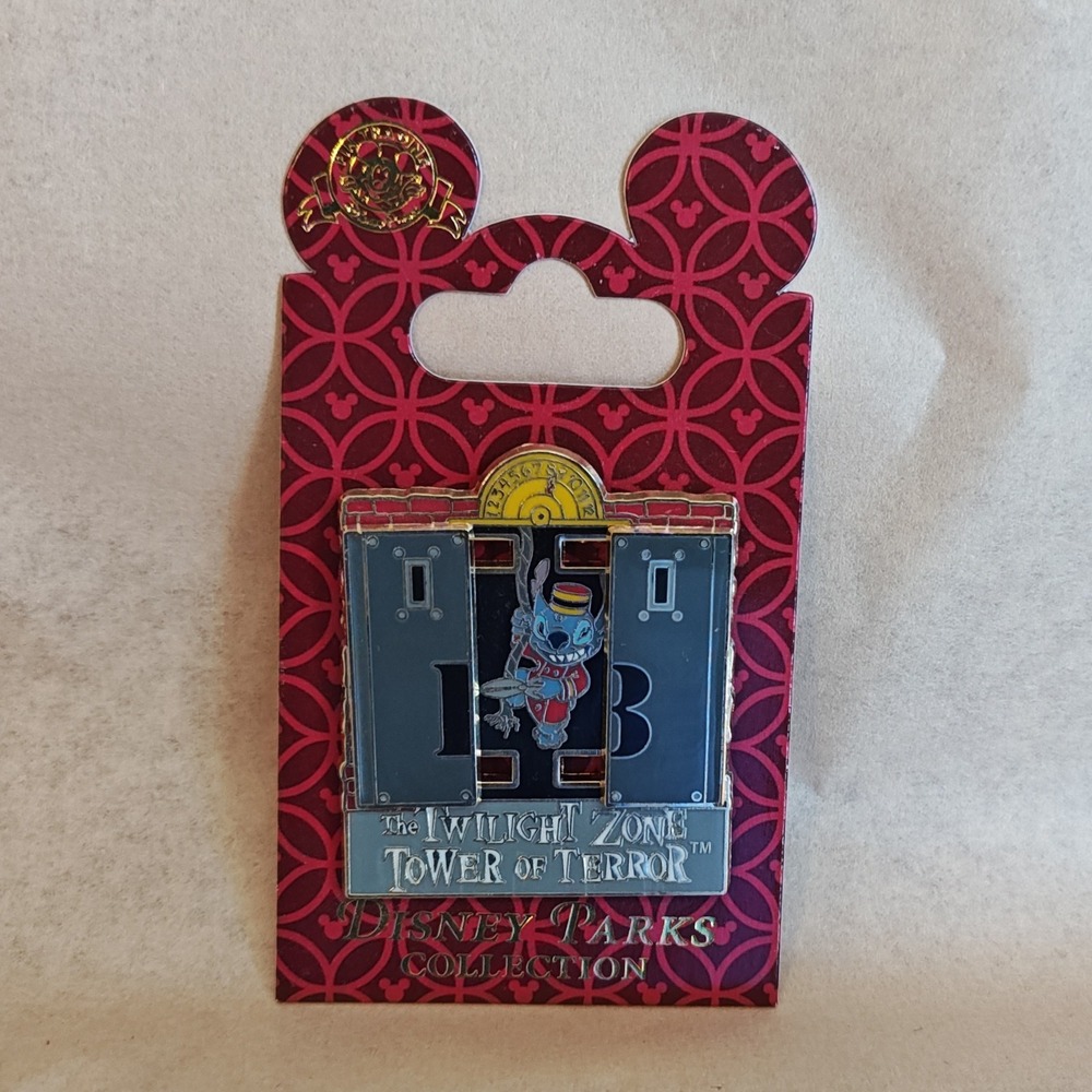 Disney Stitch Tower of Terror Slider Pin Trading Grey Red‎ Bellhop Enamel